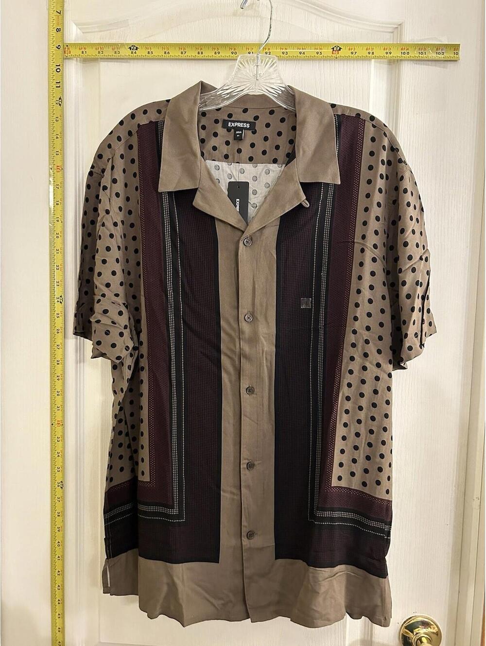 Express Men’s Button Up Black Shirt All Over Print Design Size XLarge NWT